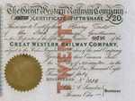 A share certificate for the Great Western Railway