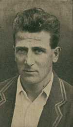 Portrait of Harold Larwood from BDV Cigarette Card series of 1932–33 Test cricketers.