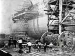 The SS Great Eastern being constructed in a dockyard on the Isle of Dogs in east London