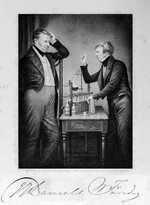 Faraday (right) and John Daniell (left), founders of electrochemistry.