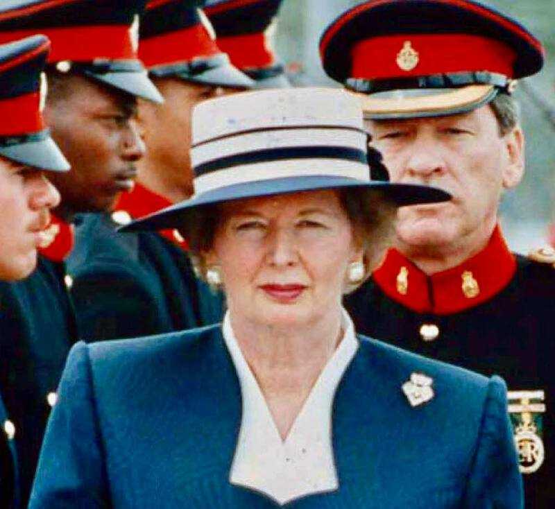 Margaret Thatcher inspecting troops in 1990.