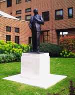 The Statue of Clement Attlee repositioned outside the Library of Queen Mary, University of London at Mile End. This Statue was originally outside the Public Library in Limehouse, East London, where it became delapidated and vandalised.