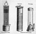 Stephenson's safety lamp shown with Davy's lamp on the left