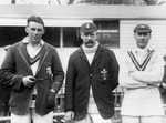 Cricketers Maurice Tate, Tom Hayward and Jack Hobbs (1882 - 1963) at Wisbech where they are playing for Wisbech Cricket team against Marylebone Cricket Club.