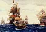 A painting of the The Royal Navy fleet