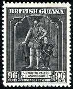 96 cents British Guiana issue 1934, black, Sir Walter Raleigh. SG N°299.