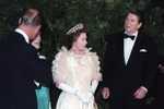 President and Mrs. Reagan attend a state dinner with Queen Elizabeth II and Prince Philip, 3/31/1983