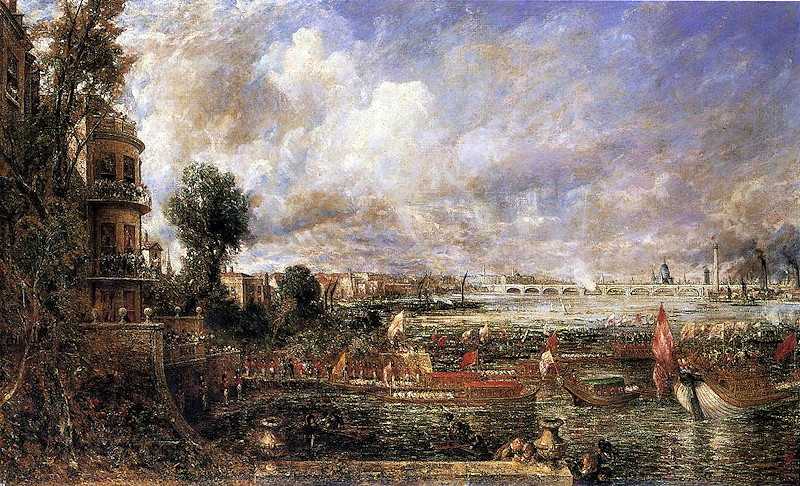 The Opening of Waterloo Bridge seen from Whitehall Stairs, 18 June 1817, oil on canvas, c. 1832.