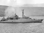 HMS Antelope, which was sunk defending the British beachhead during the Falklands War