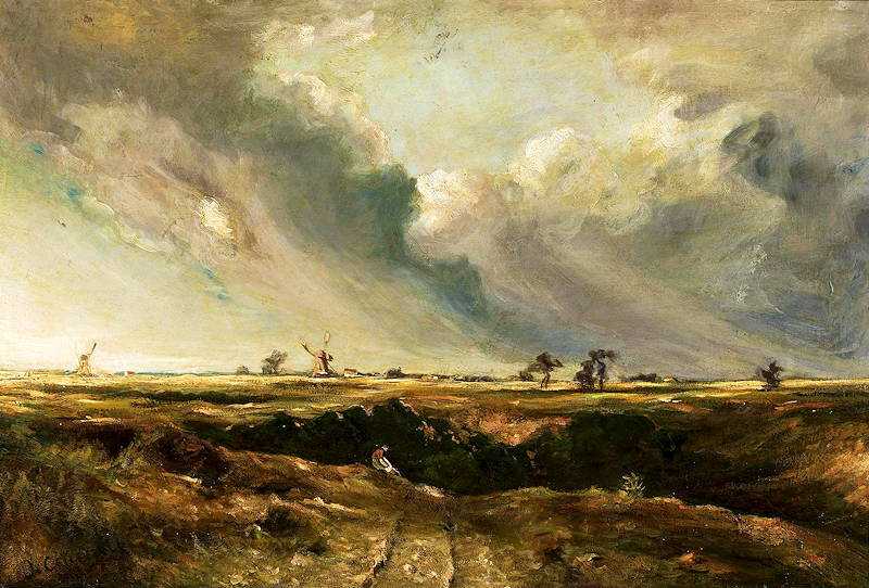 Windmills in landscape by John Constable. first quarter of 19th century . oil on canvas. 51 × 75.5 cm (20 × 29.7 ″). Warsaw, National Museum in Warsaw (MNW).