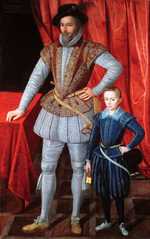 Sir Walter Raleigh in Pofbroek with his son