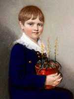 A pastel of Charles Darwin aged seven, holding a pot-plant!