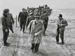 Churchill on the banks of the Rhine during the allied invasion of Europe during 1945