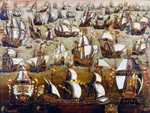 The 1588 Spanish Armada was routed by a combination of the English navy and the weather.
